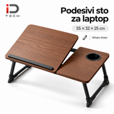Sklopivi sto za laptop sa podesivim nagibom i držačem za čašu – 55 × 32 cm, braon