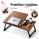 Sklopivi sto za laptop sa podesivim nagibom i držačem za čašu – 55 × 32 cm, braon